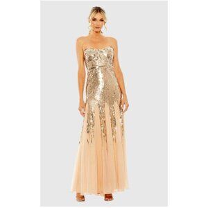 Mac Duggal Gown Dress‎ Womens Size 6 Gold Sequin Mesh Prom Gown 93959 $498